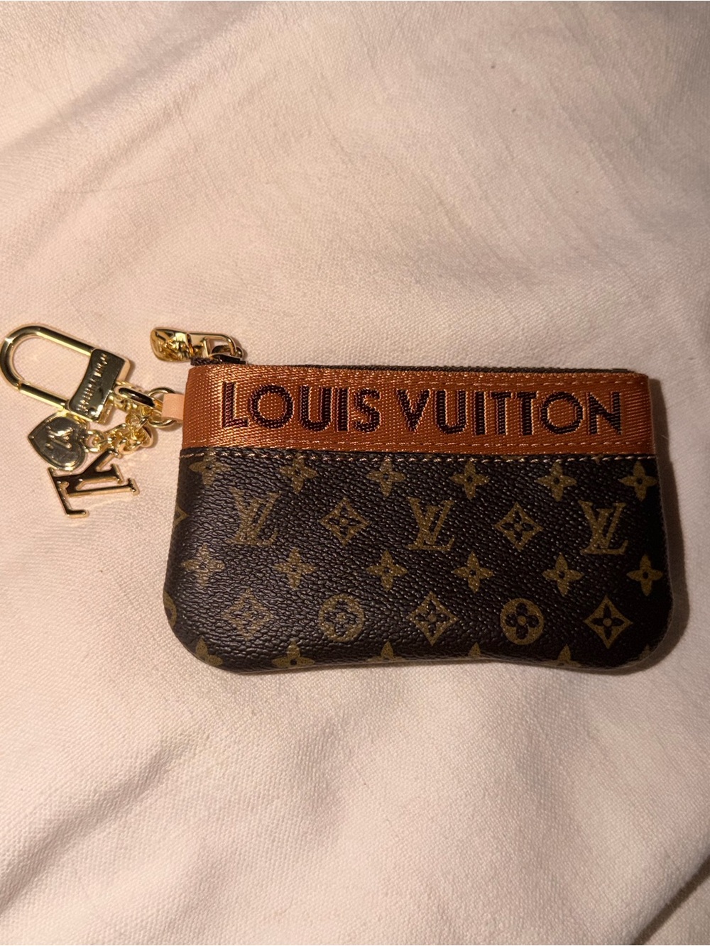 Louis Vuitton Monogram leather Key Pouch with Brown Ribbon